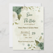 Weiß & Salbei grüne Blume botanische Hochzeit Save The Date (Vorderseite)