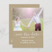 Weiß SAVE THE DATE rustikales Foto Hochzeit Postka Ankündigungspostkarte (Vorne/Hinten)