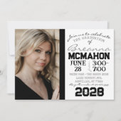 Weiß & Schwarz Abschluss 2 Foto Einladung (Vorderseite)