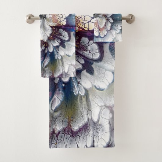 Weiß, schwarz, blau-akryllisch gestrichene Malerei Badhandtuch Set (Insitu)