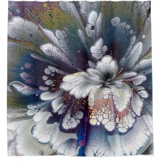 Weiß, schwarz, blau-akryllisch gestrichene Malerei Duschvorhang (Vorderseite)