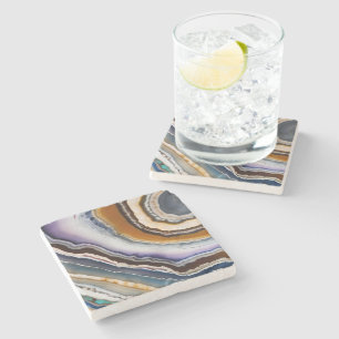Weiß Schwarz Flieder Blau Terrakotta Achat Geode Steinuntersetzer