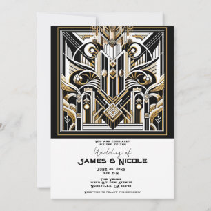 Weiß Schwarz Gold Art Deco Rauschende Zwanziger Ho Einladung