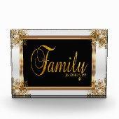 Weiß, Schwarz Gold Verziert - Familie ist ewig Fotoblock (Vorderseite)