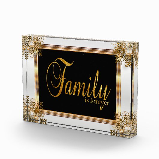 Weiß, Schwarz Gold Verziert - Familie ist ewig Fotoblock (Rechts)