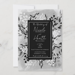 Weiß Schwarz Grau Moderne Minimale Florale Hochzei Einladung