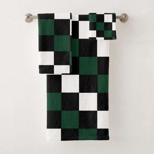 Weiß Schwarz Grün Schachbrettmuster Badhandtuch Set (Insitu)