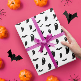 Weiß & Schwarz Halloween Ghost & Bats Muster Geschenkpapier