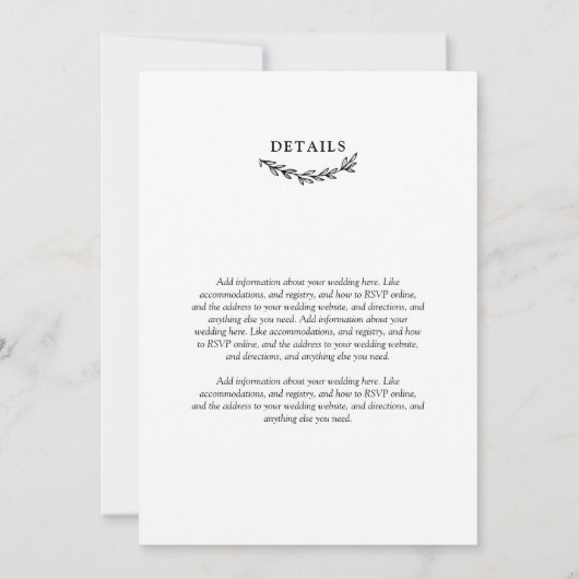 Weiß & Schwarz Herzkranz 2 in 1 Wedding Invitati Einladung (Rückseite)