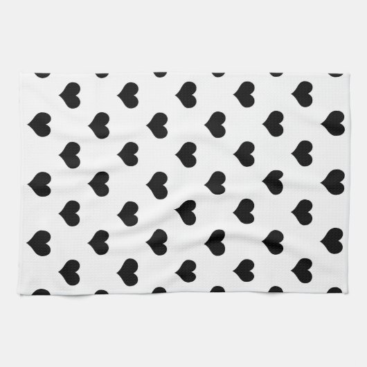 Weiß-Schwarz-Liebesherz-Musterdesign Geschirrtuch (Horizontal)