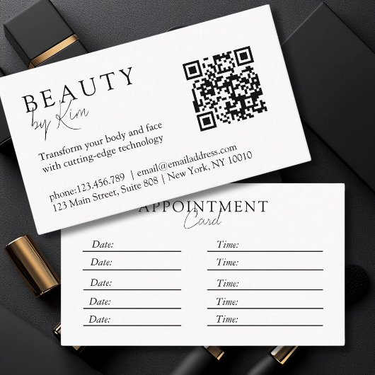 Weiß & Schwarz, Minimal, elegant, Salon, QR-Code Terminkarte