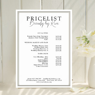 Weiß & Schwarz Minimale Elegante Salon-Preisliste Poster
