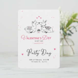 Weiß Schwarz Pink Minimalistischer Süßer Valentins Einladung