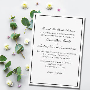 Weiß Schwarz Rand Klassisch Formal Elegant Hochzei Einladung