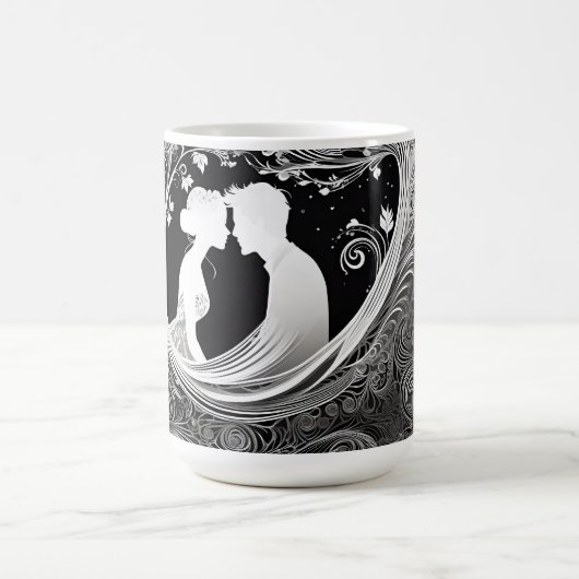 Weiß-Schwarz-Romantische Silhouette Kaffeetasse (Mittel)