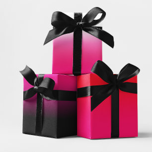 Weiss Schwarz Rot und Heißrosa Ombre-Mix Geschenkpapier Set