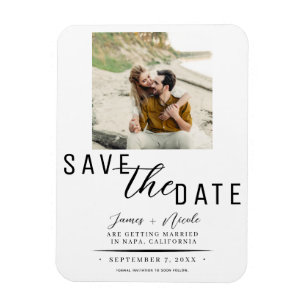 Weiß & Schwarz Save the Date Foto Hochzeit Magnet