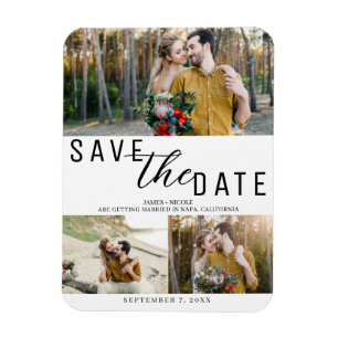 Weiß & Schwarz Save-the-Date Hochzeit 3 Fotos Magnet