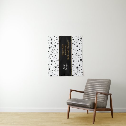 Weiß/Schwarz-Stars mit Jubiläum von Botschaft/Foto Wandteppich (Beispiel)