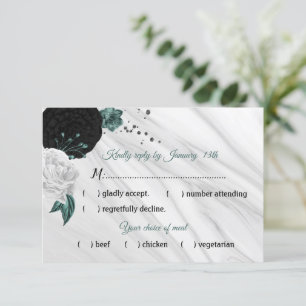 Weiß, schwarz und aquamarine Blume - Marmorspeise RSVP Karte
