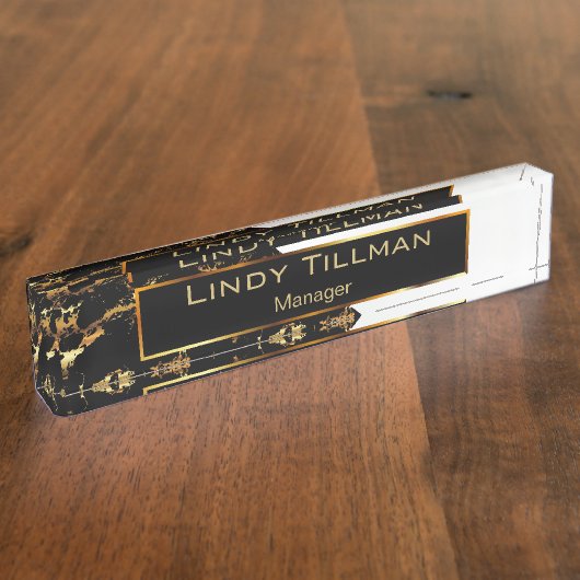 Weiß-, Schwarz- und Goldmarmor Namensplakette (Seite)