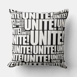 Weiß & schwarz UNITE! Typografie Wiederholungsmust Kissen
