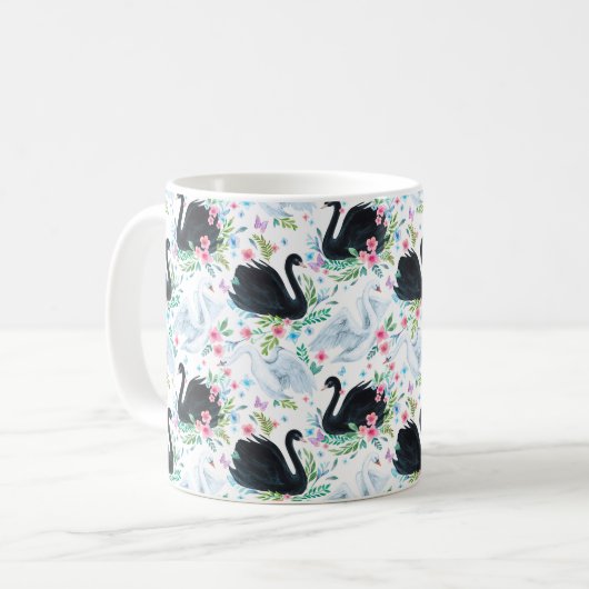 Weiß-schwarz-weißer Schwanensee nahtloser Fleck Kaffeetasse (Vorderseite Links)