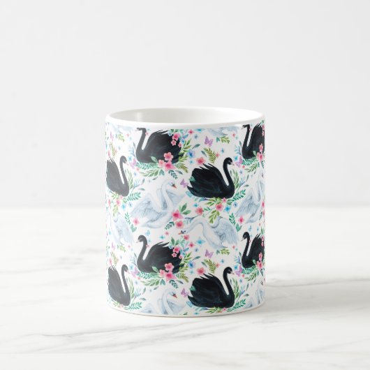 Weiß-schwarz-weißer Schwanensee nahtloser Fleck Kaffeetasse (Mittel)