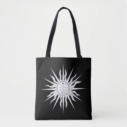 Weiß & Schwarz Whimsical Sun Celestial Astrologie Tasche (Vorderseite)