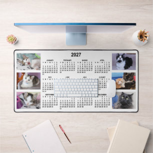 Weiß-Schwarzer Kalender-Fotocollage 2027 Schreibtischunterlage