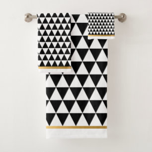 WEISS SCHWARZES GEOMETRISCHES GOLD BADEZIMMER TOWE BADHANDTUCH SET