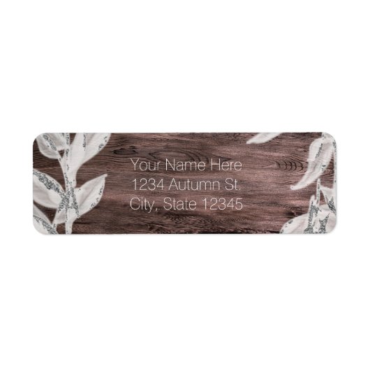 Weiß & silber Blätter & Rustikales Holz Elegant (Vorne)