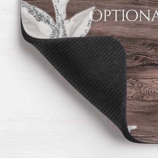 Weiß & silber Blätter & Rustikales Holz Elegant Mousepad (Ecke)