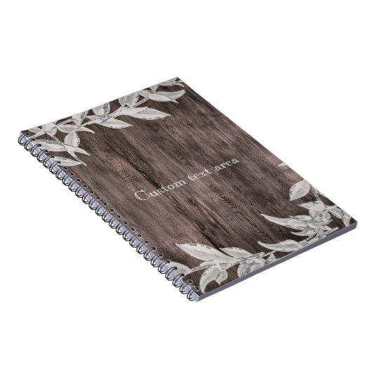 Weiß & silber Blätter & Rustikales Holz Elegant Notizblock (Rechte Seite)