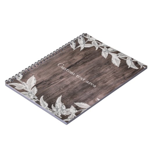 Weiß & silber Blätter & Rustikales Holz Elegant Notizblock (Linke Seite)