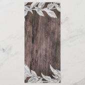 Weiß & silber Blätter & Rustikales Holz Elegantes  Menükarte (Rückseite)