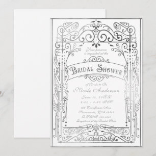 Weiß & Silber Vintage Viktorianischer Braut-Shower Einladung
