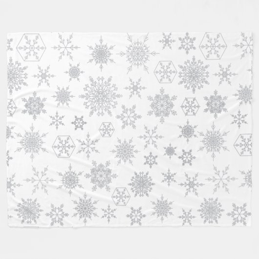 Weiß & Silber Weihnachten Schneeflockenmuster Wint Fleecedecke (Vorderseite (Horizontal))