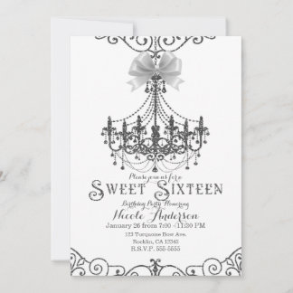 Weiß & Silber Weißer Bow Chic Sweet 16 Sechzehn Einladung