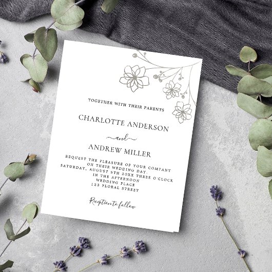 Weiß-Silberblumen-Hochzeitseinladung Flyer