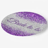 Weiß/Silberglanz Lila Pappteller (Schrägansicht)