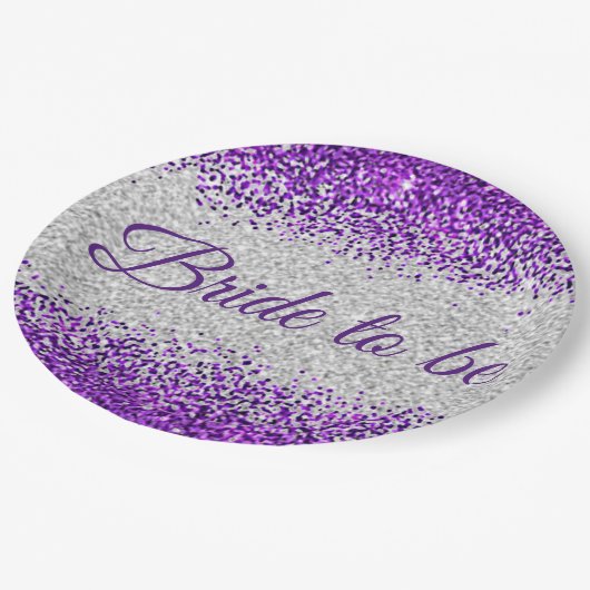 Weiß/Silberglanz Lila Pappteller (Schrägansicht)