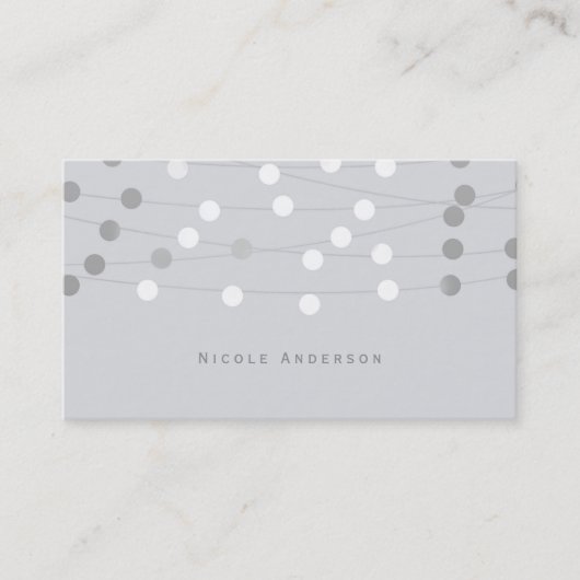 Weiß silbergraue String-Leuchten Moderner Chic Gla Visitenkarte (Vorderseite)