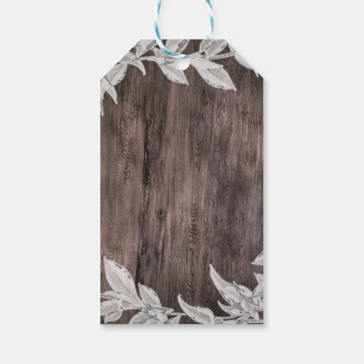 Weiß & Silberne Blätter Winter Wedding Rustic Gefa Geschenkanhänger (Rückseite)