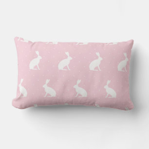 Weiß sitzende Bunnies Muster. Rosa Lendenkissen