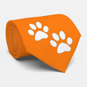 Weiß-Sport-Maskottchen-Tatzen-Drucke auf Orange Krawatte