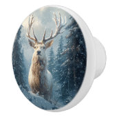 Weiß Stag im Winterwald Kunst Keramikknauf (Rechts)
