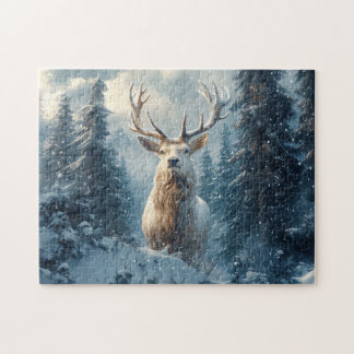 Weiß Stag im Winterwald Kunst Puzzle