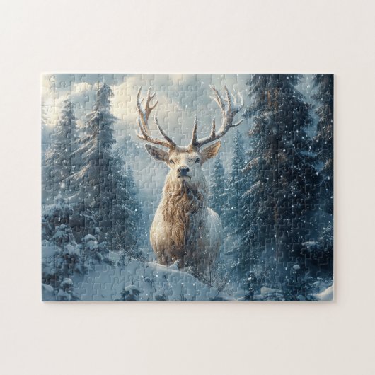 Weiß Stag im Winterwald Kunst Puzzle (Horizontal)