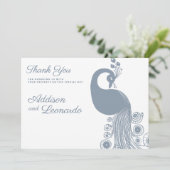 Weiß staubblauer königlicher Pfau elegant Danke Einladung (Stehend Vorderseite)